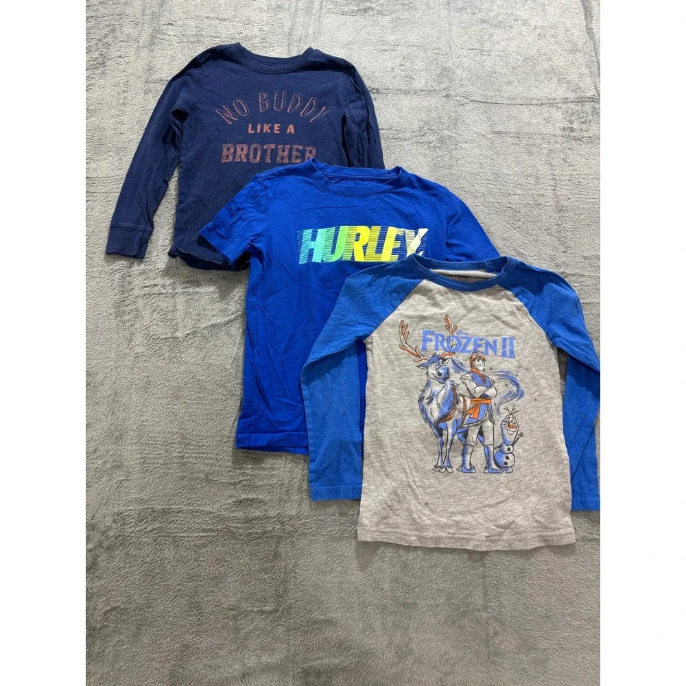 Carters Hurley Disney Boys 6 Blue Gray Graphic T-Shirt Lot 3pc Frozen Athleisure